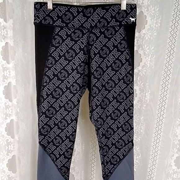 Pink Victoria Secret Pink Pants Women's Black Grey Reversible Leggings Stretch - Picture 2 of 12